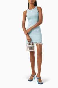 Vestido Mini sin Mangas con Encaje Azul Claro para Mujer, con Tela de Malla 100% Poliéster Impermeable - Product Image 4