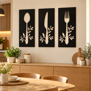 Handcrafted Minimalist <b>Cutlery</b> Wall Art <b>Set</b> of 3 Decorative Kitchen Panels Modern Dining Decor Wholesale OEM ODM - Product Image 1