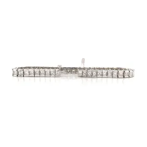 10ctw 3mm Princess Cut D VVS1 Moissanite Sterling Silver Tennis Bracelet 14K White Gold Plated Women's - Product Image 1