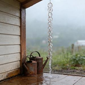 Chaîne de pluie en forme d'anneaux ronds, idéale pour la décoration extérieure du jardin, du balcon et du patio, fonctionnelle et décorative pour le drainage de l'eau. - Product Image 2