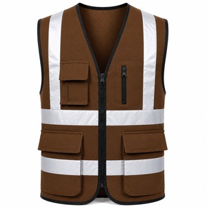 Gilet de sécurité haute visibilité imperméable marron avec bandes réfléchissantes, plusieurs poches, vêtements de travail unisexe, certifié CE, fournisseur OEM ODM - Product Image 2