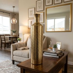 Copper Finished Metal Vases Medium Size Hammered Decorative <b>Table</b> Centerpiece Home Living Room Wedding Party Decoration - Product Image 4