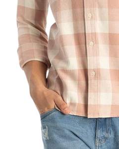Manufacturer <b>Men</b> Peach Check Casual <b>Shirt</b> Cotton Polyester Long Sleeve Button Down Plaid <b>Shirt</b> <b>For</b> Wholesale OEM Supply Export - Product Image 5
