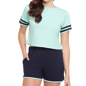 Latest Fashion Private Label Women Shorts <b>Set</b> 100% Cotton Casual Wear Breathable 2 Piece Ladies <b>Twin</b> <b>Set</b> For Sale - Product Image 1