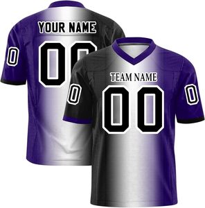 Fabricant de maillots de football américain haut de gamme, mélange de spandex, impression DTF, respirant, évacuation de l'humidité, nom du joueur personnalisé, OEM - Product Image 1