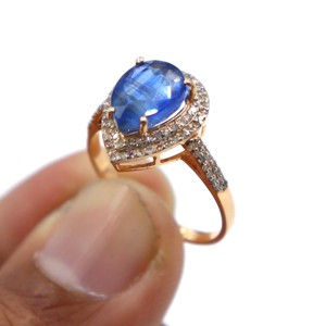 Anillo de Plata de Ley 925 Chapado en Oro Rosa con Piedra Natural de Cianita Azul Intenso, Anillo con Gema de Diamante, Regalo - Product Image 3