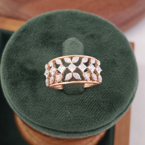 18K Rose Gold Diamond Floral Filigree Wide Band <b>Ring</b> for Women Wedding Anniversary Party Luxury <b>Statement</b> Fine Jewelry Gift - Product Image 4