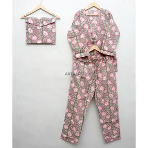 Ensemble de pyjamas en coton 100% à imprimé floral, manches longues, col mandarin, vêtements de nuit décontractés, saison printemps - Product Image 2