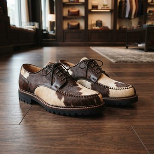 Chaussures habillées pour hommes en cuir véritable à imprimé vache, bout rond, à lacets, toutes saisons, semelle extérieure en caoutchouc, semelle intermédiaire en PU - Product Image 6