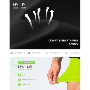 Men's <b>Black</b> Neon Green Color Blocked Breathable Quick Dry 100% Cotton Sport Shorts with Elastic Waist Side Pockets Mid Length - Product Image 6