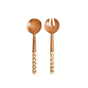Servidores de ensalada de madera de mango hechos a mano de primera calidad, cuchara y tenedor de madera ecológicos con elegantes mangos bañados en blanco. - Product Image 4
