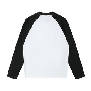 เสื้อยืดคอโอ แขนยาวทรงหลวม ผ้าฝ้ายแท้ 100% ลายบล็อกสีสไตล์วินเทจ แขนเสื้อแบบแร็กแลน  สำหรับผู้ชายและผู้หญิง - Product Image 4