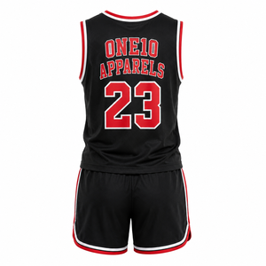 Conjunto de Camiseta de Baloncesto con Logotipo Personalizado, Negro y Rojo, Sublimada, de Malla, Sin Mangas, Unisex, Ajuste Atlético para Adultos, 100% Poliéster, 420g, para Todas las Temporadas - Product Image 3