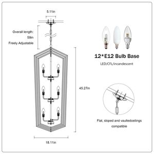 Lampadario da cucina in stile rustico a 12 luci in argento opaco, lampada a gabbia, ciondolo regolabile in altezza per sala da pranzo - Product Image 6