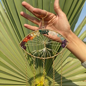 Seven Chakra Agate Eco-Friendly Folk Art Polished Wind Chime Hanging Home Decor Feng Shui Reiki Healing | Handmade Gemstone Wall - Product Image 3