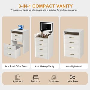 3-in-1 Compact Makeup Vanity Set Open Top Mirror with Visible Glass Desktop 3 Drawer Small Make-Up Vanity Desk - Product Image 3