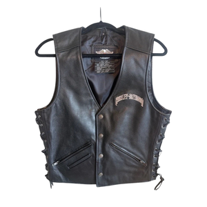 Gilet de motard matelassé respirant en cuir véritable noir pour homme, style hip-hop, avec fermeture boutonnée - Product Image 4