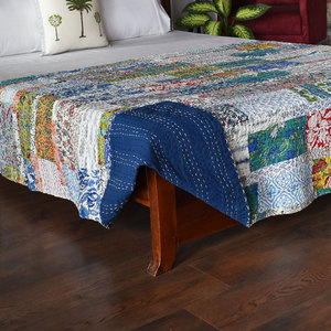 Hand Block Printed Kantha Twin Quilt <b>Throw</b> 150x220 cm Cotton Hand Embroidered Indian Handmade Bedspread Home Export Home Textile - Product Image 4