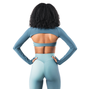 <b>Women's</b> Long Sleeve <b>Shrug</b> Crop Top Stretch Fit Lightweight Fabric Athletic Workout Yoga Gym Layered Activewear Style - Product Image 2