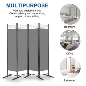 Paravento Pieghevole a 4 Ante 6FT in Tessuto Poliestere 160g con Telaio in Acciaio al Carbonio Grigio - Divisorio Pieghevole con Piedini in Plastica - Product Image 4
