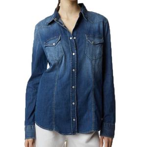 Camisas de Mezclilla Azul para Mujer, Diseño Nuevo, de Algodón, Manga Larga, Cuello con Botones, Estilo Casual y Formal, Corte Holgado - Product Image 4