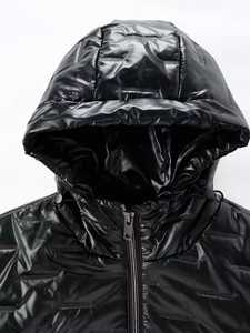 Veste matelassée légère à capuche pour homme, noire, coupe-vent, hiver, décontractée, fermeture éclair, rembourrage en coton, coupe classique - Product Image 3