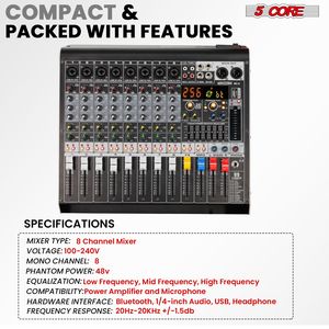 Mixer Audio Professionale a 8 Canali per DJ, Console Analogica per PA, Karaoke e Podcast con Bluetooth, USB e Registrazione PC, Modello D0100H7WFE8 - Product Image 2