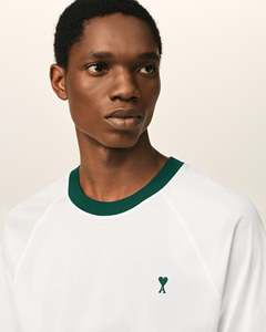 Camiseta Blanca de Corte Regular para Hombre con Cuello Ribeteado en Verde y Logotipo Bordado en la Parte Delantera, Estilo Casual, Manga Corta, Algodón Jersey - Product Image 6