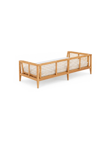 Canapé-lit rectangulaire en bois avec coussin en tissu blanc, design convertible pour salon, 2 places, sans dossier, sans accoudoirs - Product Image 4