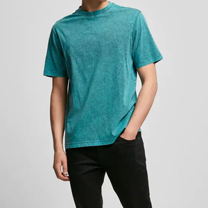 เสื้อยืดวินเทจฟอกสีเขียวอมฟ้า คอตตอน คอกลม แขนสั้น ทรงหลวม สไตล์สตรีทแวร์ ย้อมสีแบบ Garment Dyed ทรงโอเวอร์ไซส์ สำหรับผู้ชาย - Product Image 5