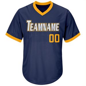 Camiseta de Béisbol Personalizada con Cuello en V, Azul Marino, Manga Corta, Absorbente de Humedad, Poliéster, Impresión del Nombre del Equipo y Logotipo Frontal - Product Image 4