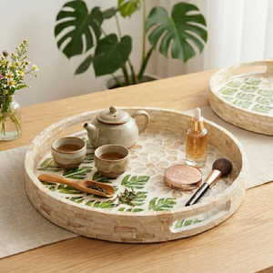 Magnifique plateau de service rond en nacre à motif floral, artisanat haut de gamme, décoration artistique, fabrication vietnamienne - Product Image 2