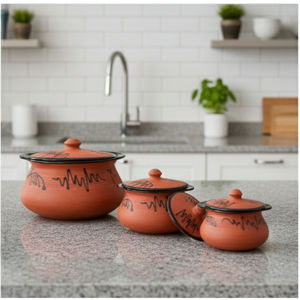 SwamiG TradeX – Couvercles de casseroles en argile terracotta peints à la main, résistants à la chaleur, antiadhésifs et écologiques (ustensiles de cuisine décoratifs) – Sans flamme - Product Image 1