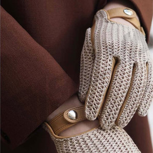 Leather <b>Gloves</b> Wrist Length Breathable Knitted Design Plain Style Casual Wear Spring Summer Unlined - Product Image 5