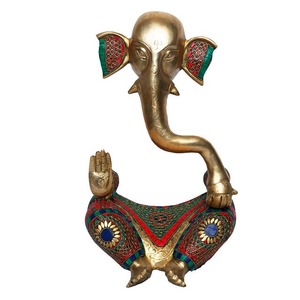 Indian Exporter Handmade Gold-Plated Brass Ganpati Murti Antique for Home Interior <b>Religious</b> Worship Available for Wholesale - Product Image 1