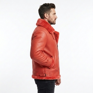 Veste d'extérieur en cuir pour homme avec col, poignets et ourlet en fourrure, fermeture éclair intégrale, chaude, décontractée, pour l'hiver, pour commandes personnalisées en gros - Product Image 3