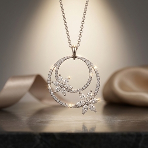 Colgante Floral de Doble Círculo con Diamantes Cultivados en Laboratorio con Corte Marquesa, Chapado en Oro, Regalo Inspirado en la Naturaleza para Ocasiones Festivas - Product Image 4