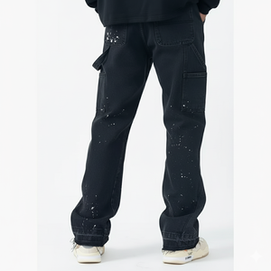 Jean en denim de coton premium épais déchiré pour homme, avec logo personnalisé, coupe droite - Product Image 3