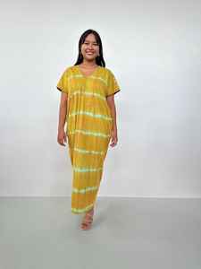 Robe de salon en jersey de coton pour femmes, style caftan marocain, tie-dye, col en V avec poches - Product Image 4