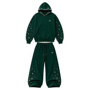Chándal de algodón polar brillante de gran tamaño para hombre, estilo urbano, con pedrería, sudaderas con capucha personalizadas, ajuste holgado, venta al por mayor. - Product Image 1