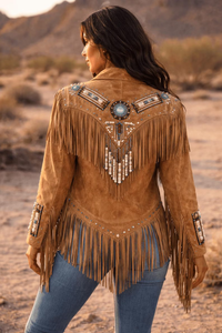 Chaqueta de Motocicleta de Cuero Genuino Personalizada para Mujer, con Flecos y Diseño de Estrella, Resistente al Viento, Ecológica, Estilo Occidental, Venta al Por Mayor - Product Image 5