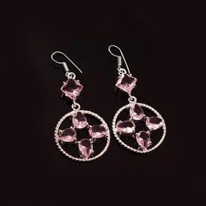 Boucles d'oreilles en Kunzite rose, en argent Sterling 925, bijoux en pierres précieuses faits à la main pour femmes, boucles d'oreilles élégantes, cadeau - Product Image 2
