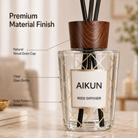 Diffuseur à roseaux sans flamme AIKUN de luxe, design bouteille en verre haut de gamme, faible MOQ, sûr, pour la vente en gros