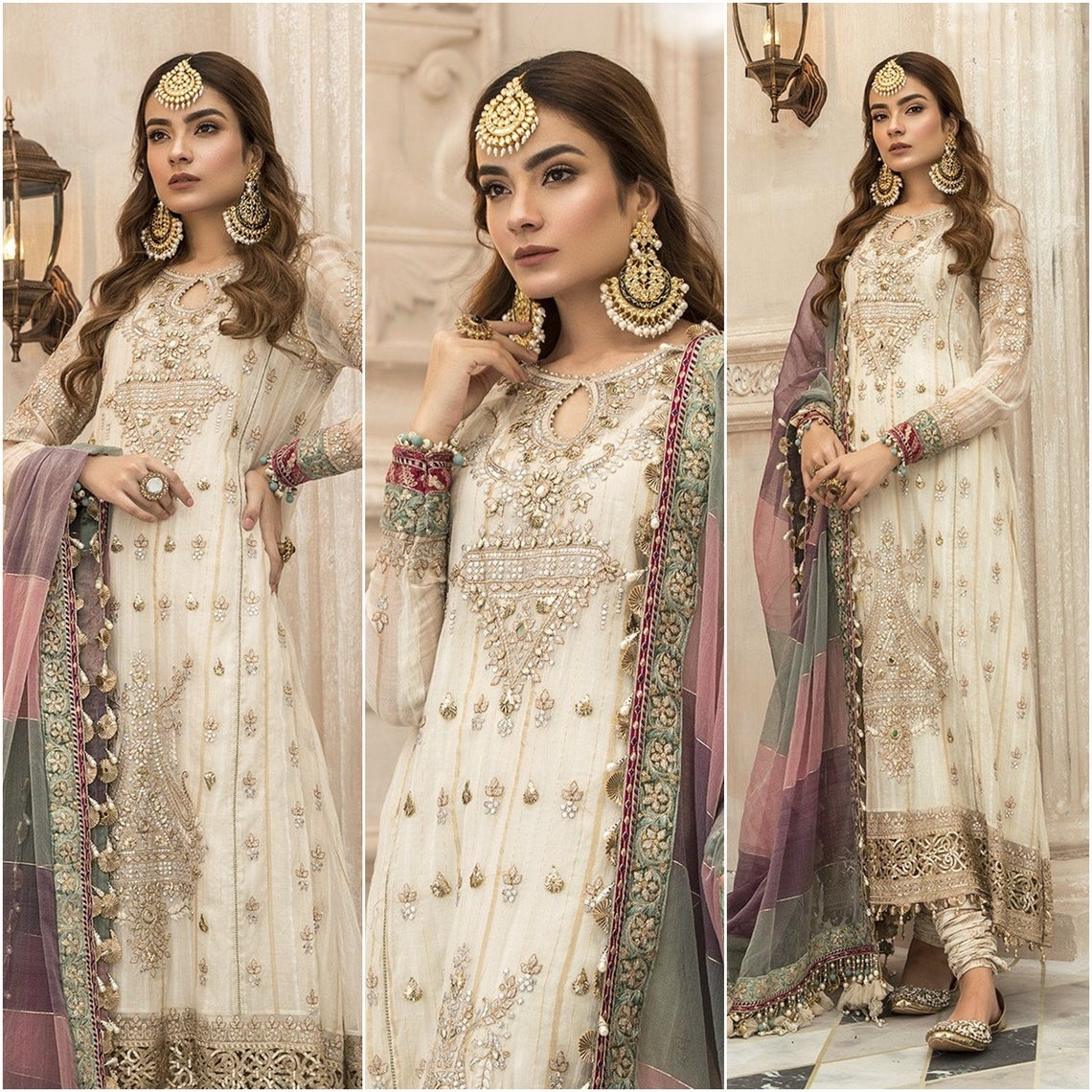 Robe de mariée indienne blanche brodée, vêtement de fête, de style kameez, Collection 2021