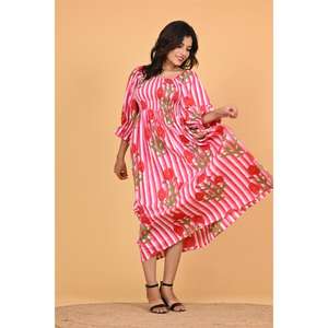 Robe longue maxi bohème en coton indien à imprimé floral pour femmes, robe de soirée d'été à manches longues smockées - Product Image 5