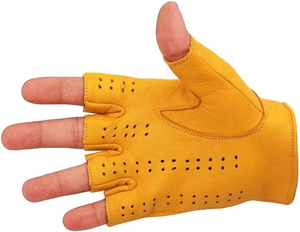 Yellow Half Finger Sheep Leather Cycling <b>Gloves</b> Breathable Button Closure Unisex Summer Riding <b>Gloves</b> - Product Image 4