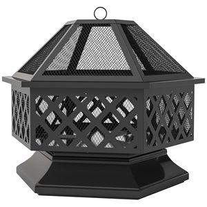 Focolare Esagonale da Esterno da 28 Pollici con Griglia, Braciere a Legna, Griglia per Cucinare, Pala per il Fuoco, Schermo Antifiamma e Coperchio - Product Image 1