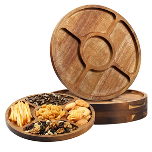 Juego de 5 bandejas de servicio divididas de madera de acacia sostenible, ideales para uso en cocina o mesa para servir aperitivos, frutas, queso o postre - Product Image 1