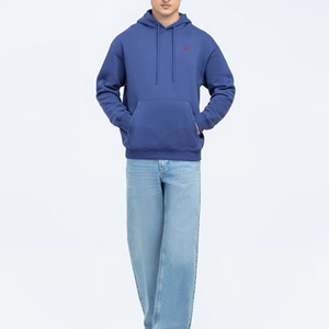 <b>Mens</b> Blue Hooded Fleece Sweatshirt Regular Fit Cotton Casual <b>Pullover</b> with Kangaroo Pocket Autumn Wear - Product Image 1