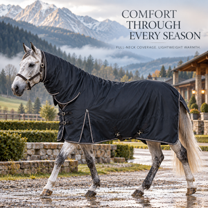 Couverture de protection intégrale pour cheval noir avec rembourrage 100G et tissu Ripstop 600D |   Couverture d'hiver imperméable et respirante avec fermeture à double boucle - Product Image 2